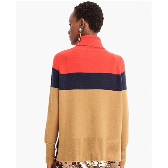 J.Crew Colorblock Turtleneck Sweater Supersoft Yarn Oversized Fit Tan Brown XS - Picture 5 of 8